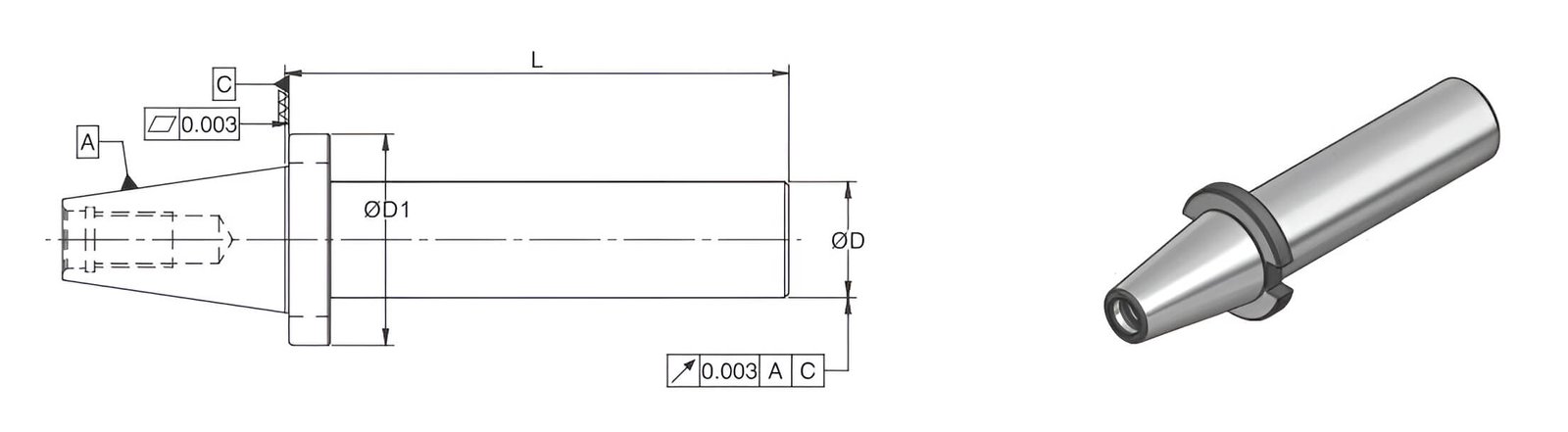 CAT40 Test Mandrel Dia 40 L 300